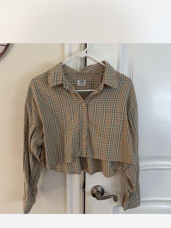 Cotton On Tops - Cotton On Beige Plaid Cropped Button-Up Top
